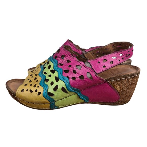 Karyoka Multicolor Cutout Wavy Colorblock Slingback Wedge Sandals 38 US 7.5 - 8 - Picture 6 of 14